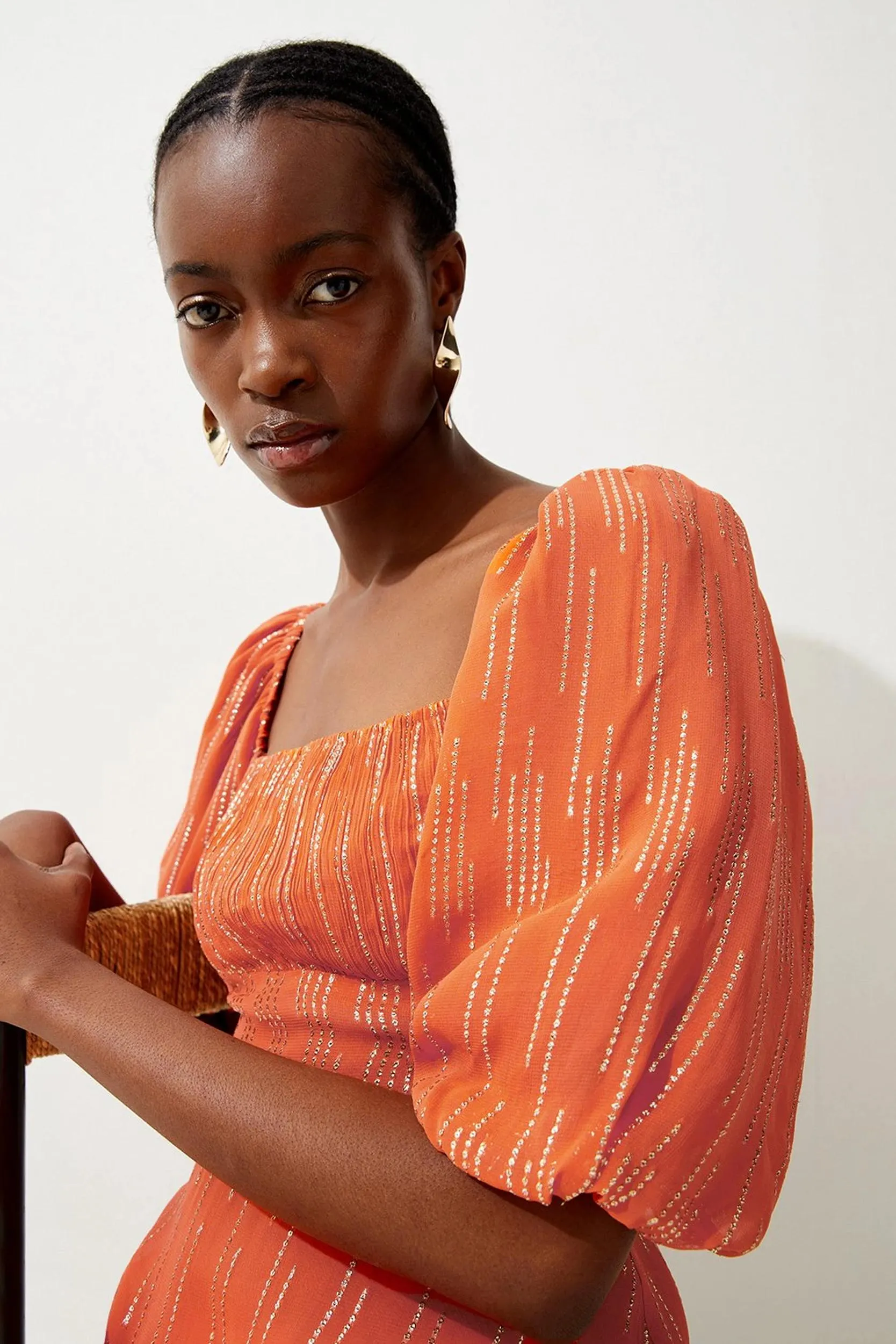 Sparkle Iridescent Puff Sleeve Woven Blouse