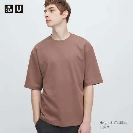 Uniqlo U AIRism Cotton Striped Oversized Crew Neck Half Sleeve T-Shirt