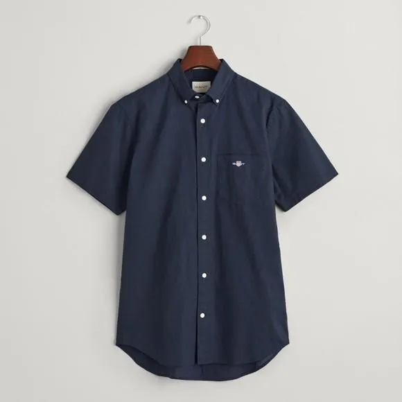 Mens Blue SS Cotton Linen Shirt
