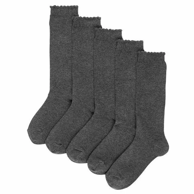 M&S Girls 5pk Knee High Socks, Size 8-7, Grey