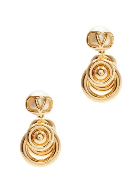 VLogo ring-embellished hoop earrings