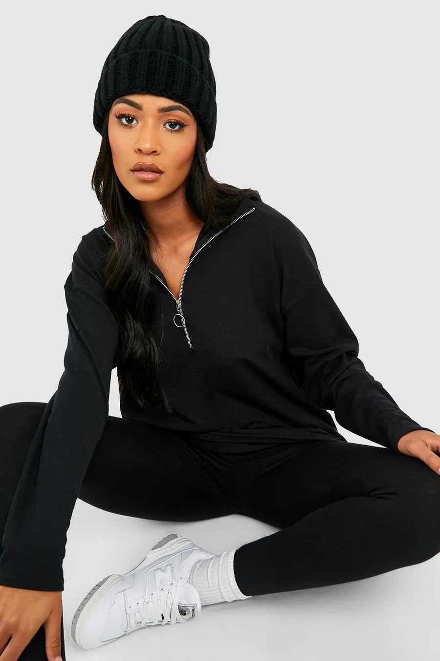Tall Rib Half Zip Oversized Sweatshirt
