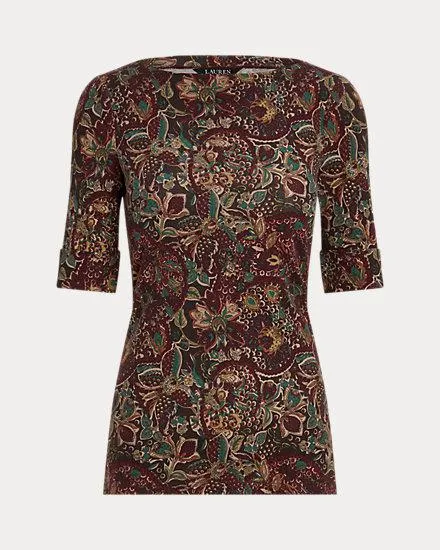 Floral Stretch Cotton Boatneck Top