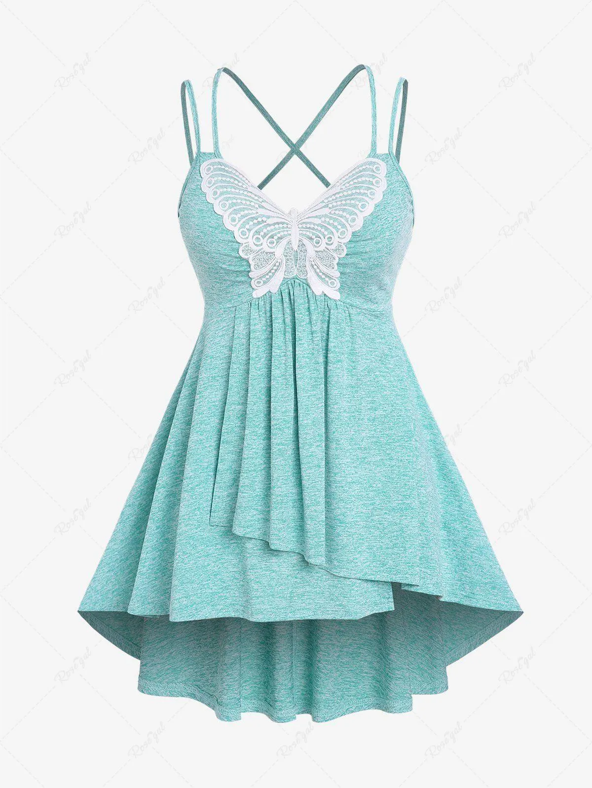 Plus Size Lace Butterfly Panel Space Dye High Low Tunic Top - 1x | Us 14-16