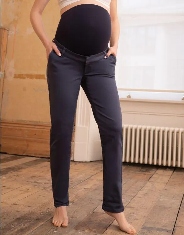 Navy Blue Over Bump Maternity Chinos