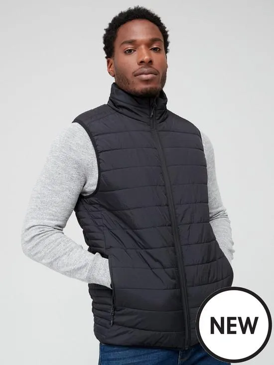 Crinkle Nylon Lightweight Padded Gilet - Black