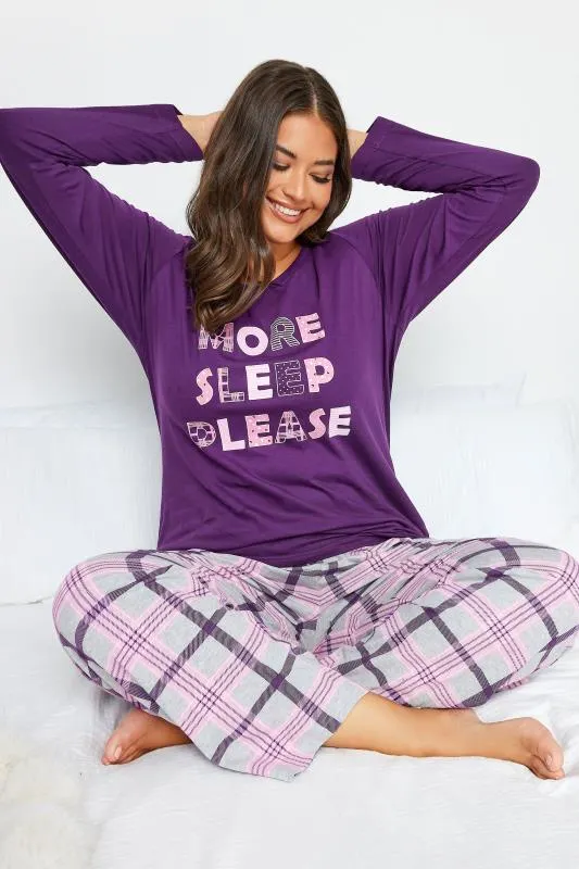 YOURS Curve Purple 'More Sleep Please' Pyjama Set