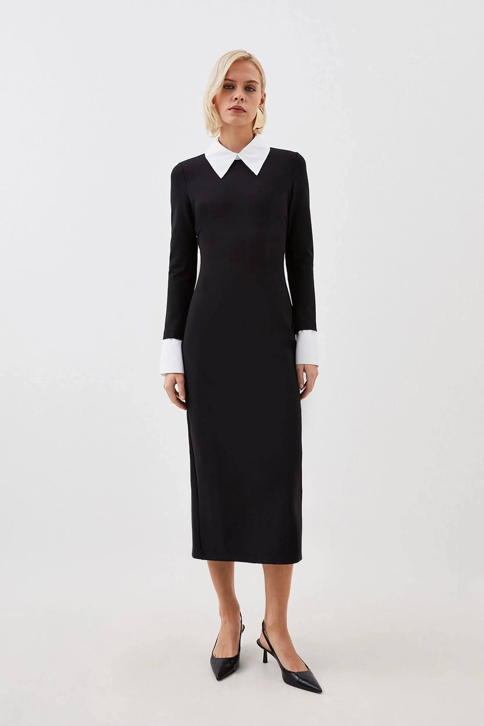 Jersey Cotton Poplin Midi Collar Dress