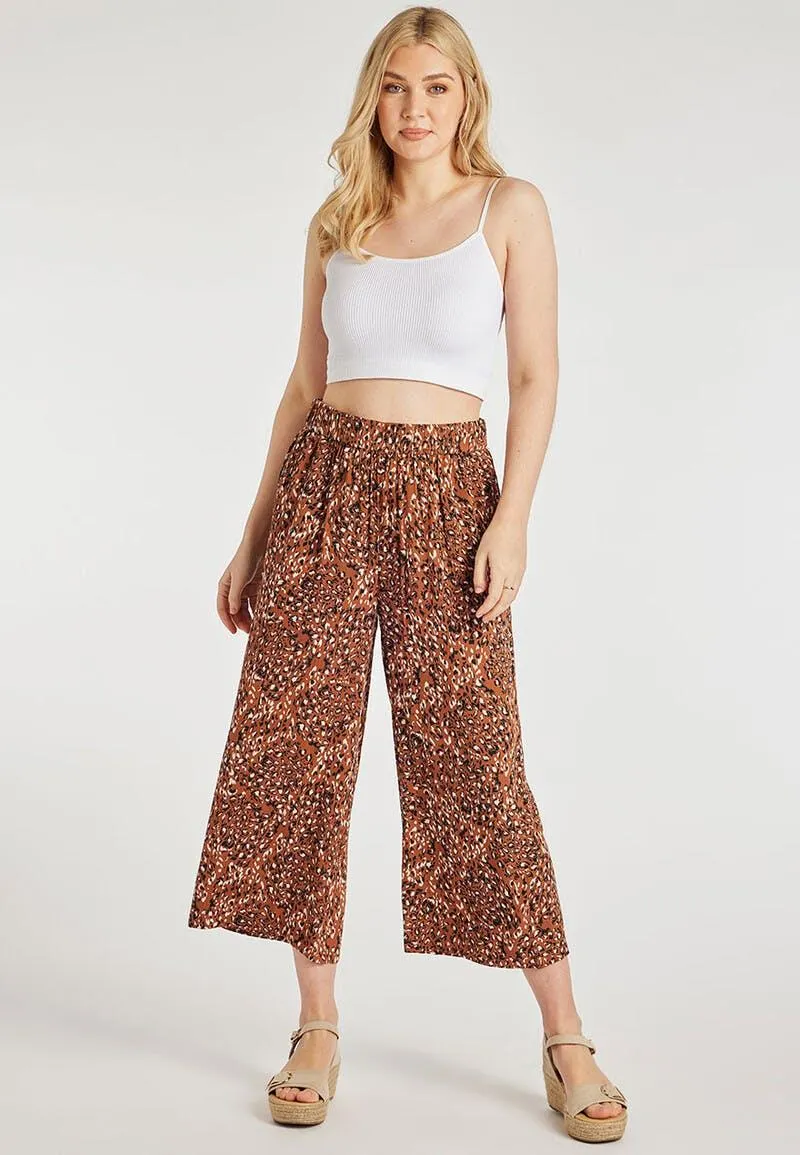 Womens Brown Animal Print Culotte