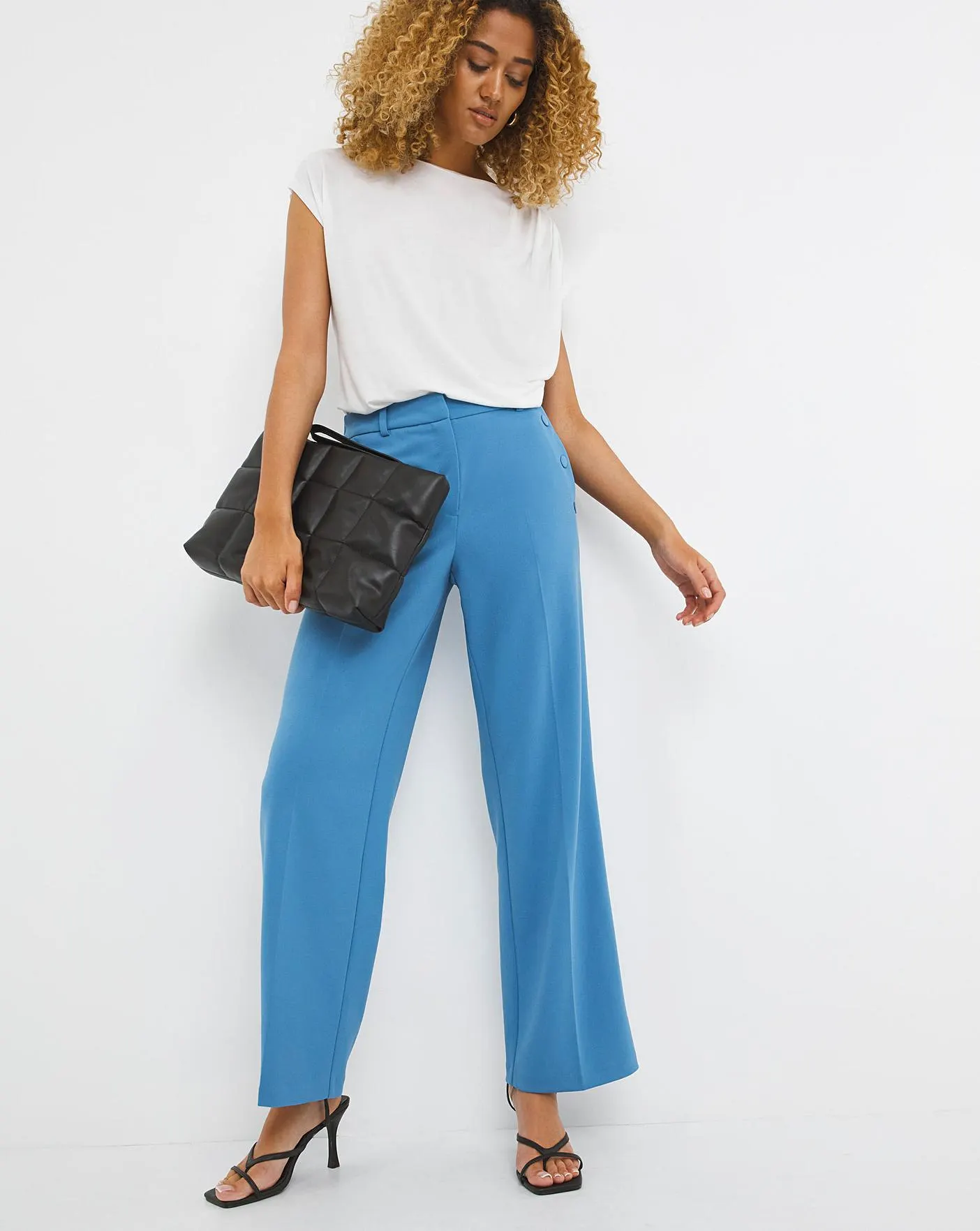 Super Stretchy Wide Leg Trouser with Buttons