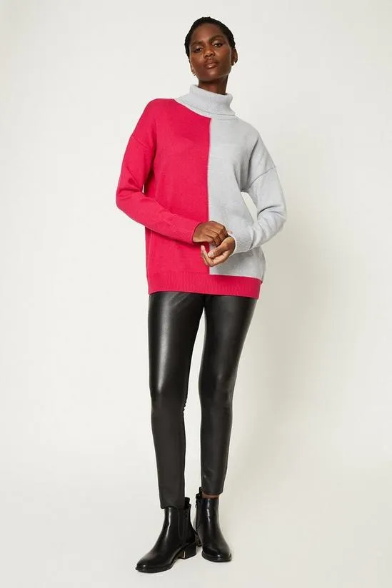 Oversized Colour Block Roll Neck Jumper