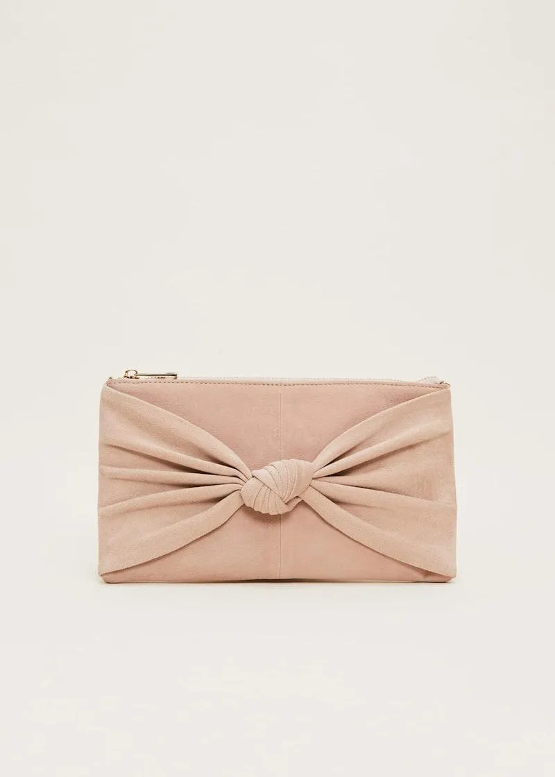 Nude Suede Clutch Bag