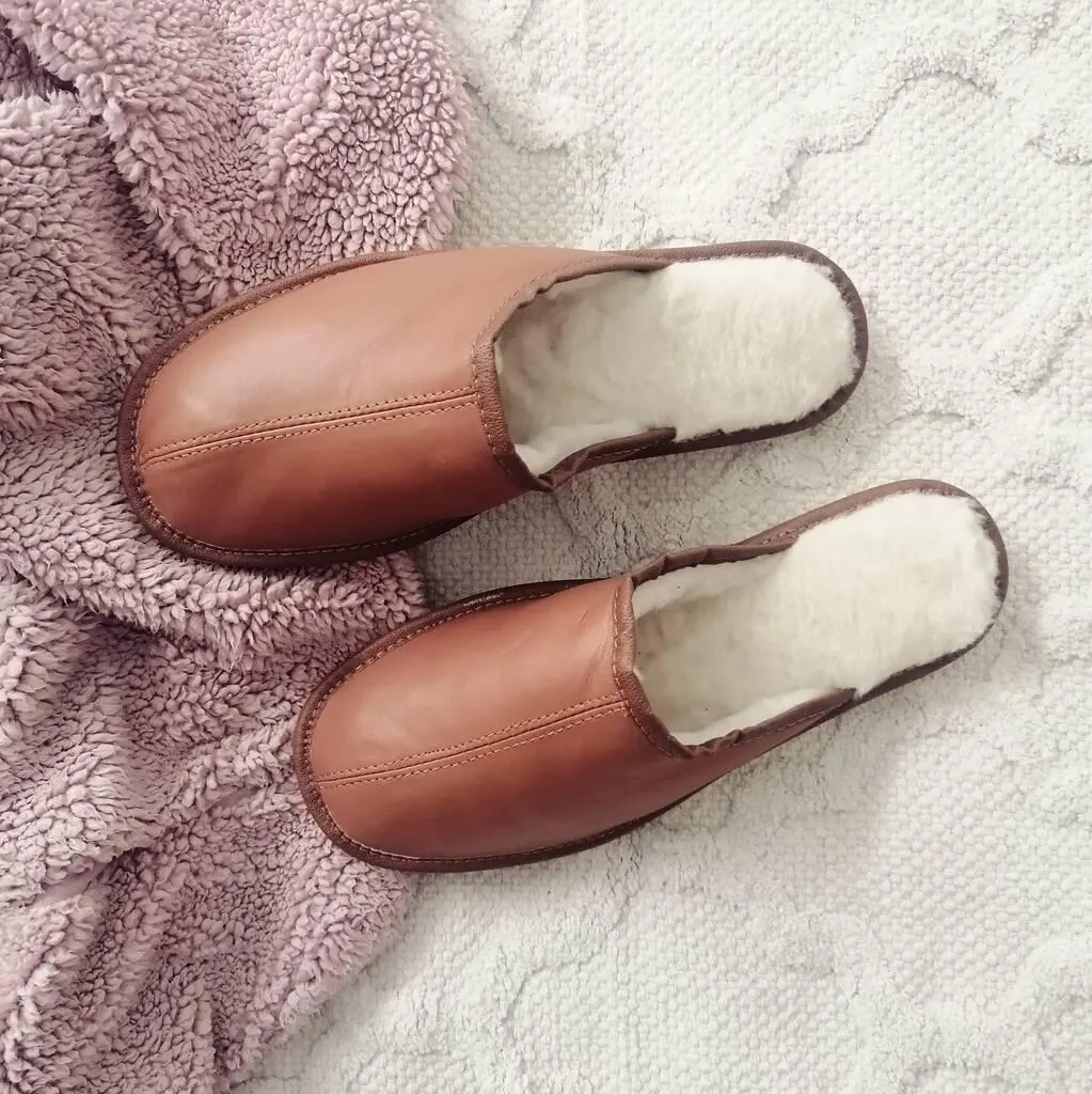 Men's Leather Beige Mule Slippers