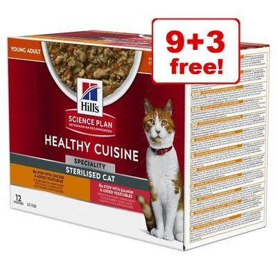 12 x 80g Hill's Science Plan Healthy Cuisine Wet Cat Food - 9 + 3 Free!*