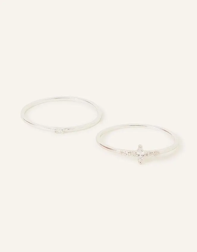 Sterling Silver Sparkle Stacking Rings Set of Two White
