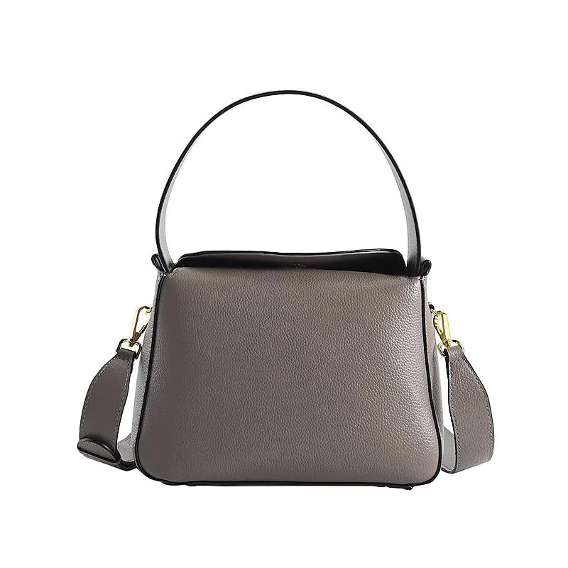 Genuine Leather Solid Crossbody Bag - Grey