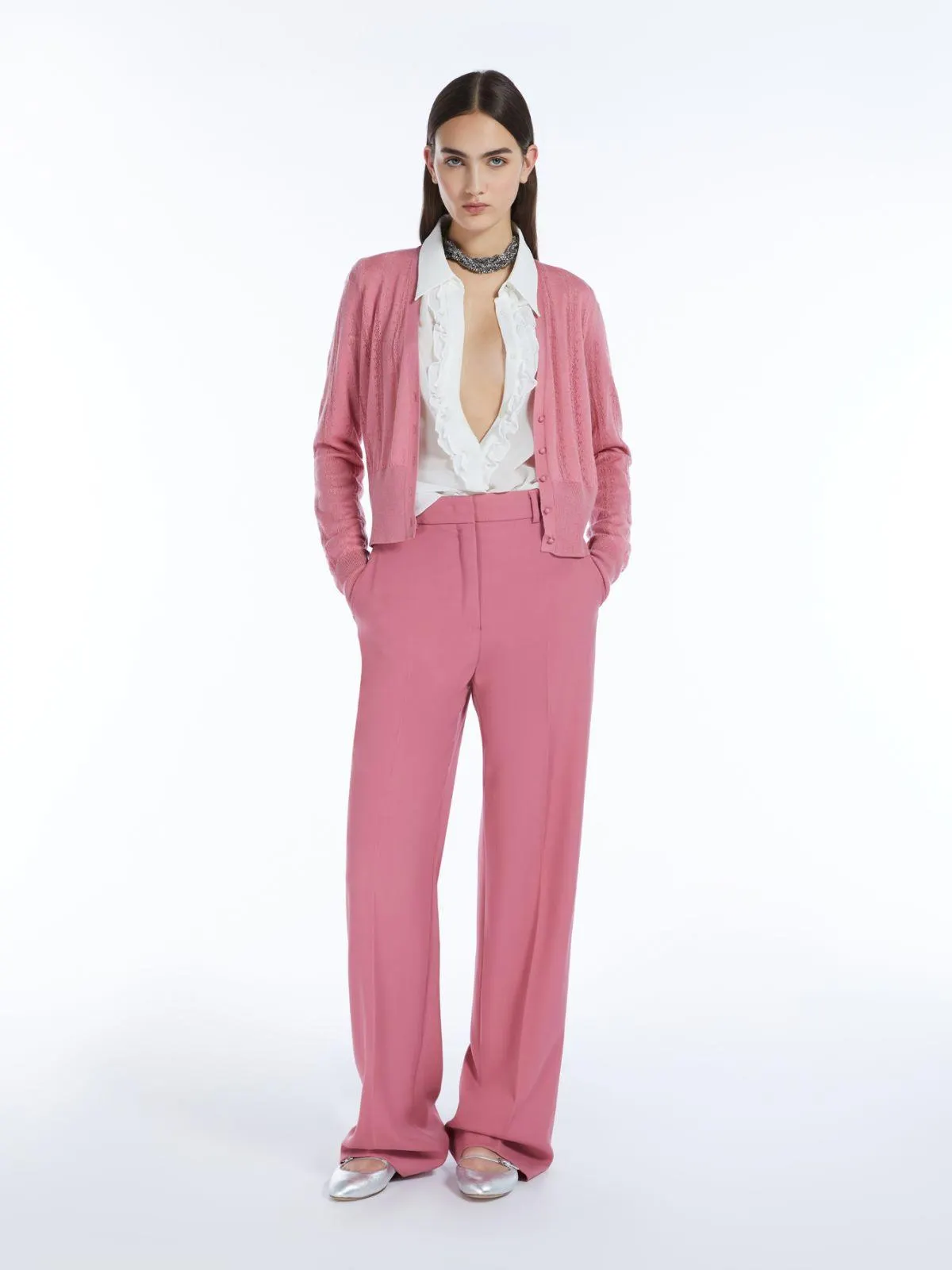 Wool crêpe satin trousers