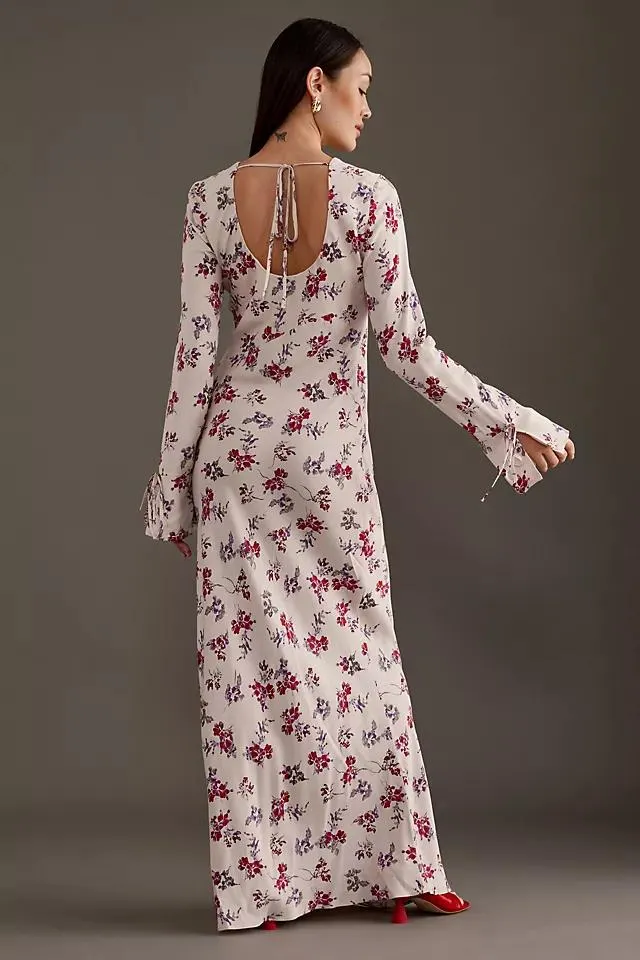Floral Long-Sleeve Bias Maxi Dress