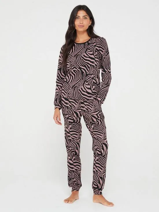 Zebra Print Long Sleeve Jogger Pyjama Set