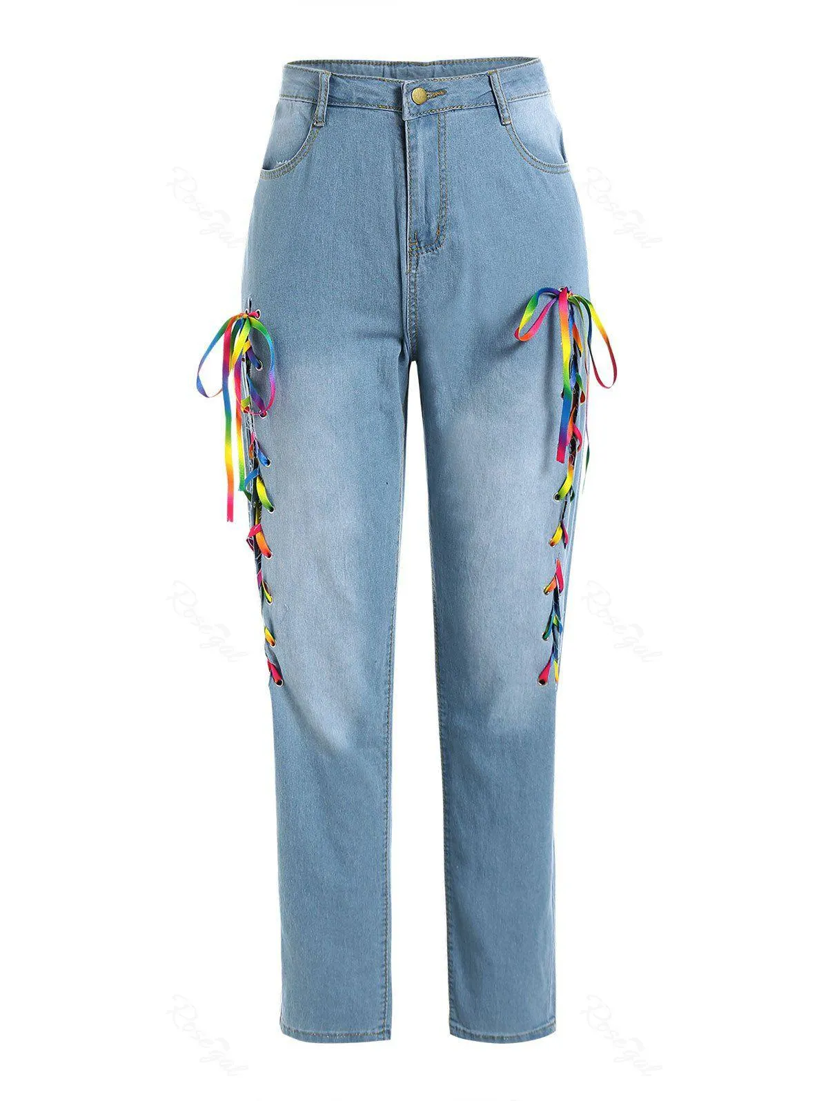 Skinny Colorful Lace Up Front Plus Size Jeans - 4xl