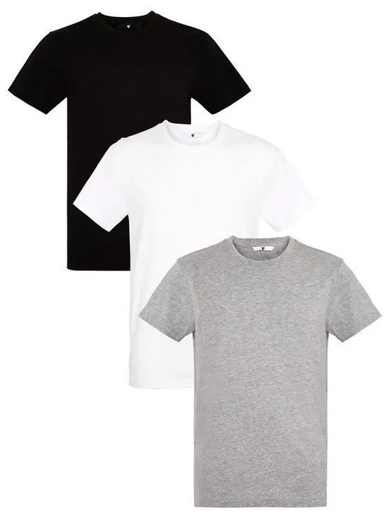 3 Pack of Essentials Crew Neck T-Shirt - Black/White/Grey