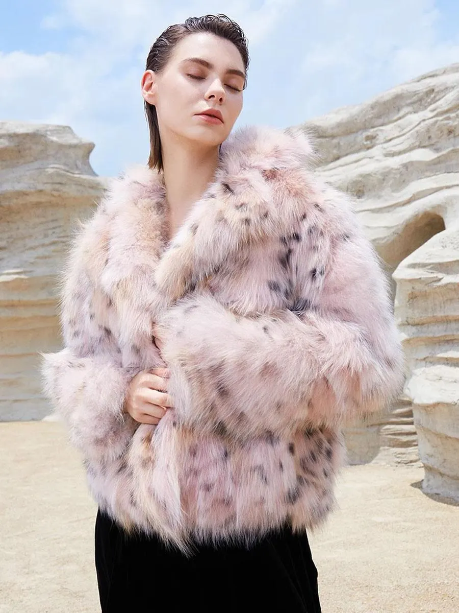 Faux Fur Coats Pink No Waistline Long Sleeves Animal Print Faux Fur Coat Oversized Winter Coat