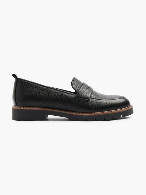 Black Leather Flat Loafer