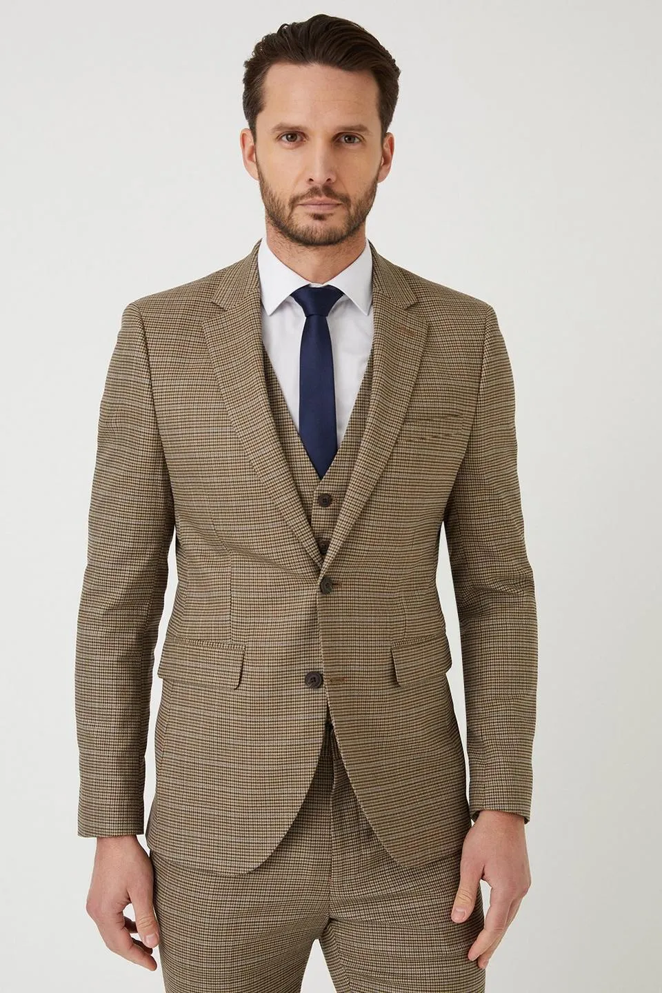 Skinny Fit Neutral Puppy Tooth Suit Jacket