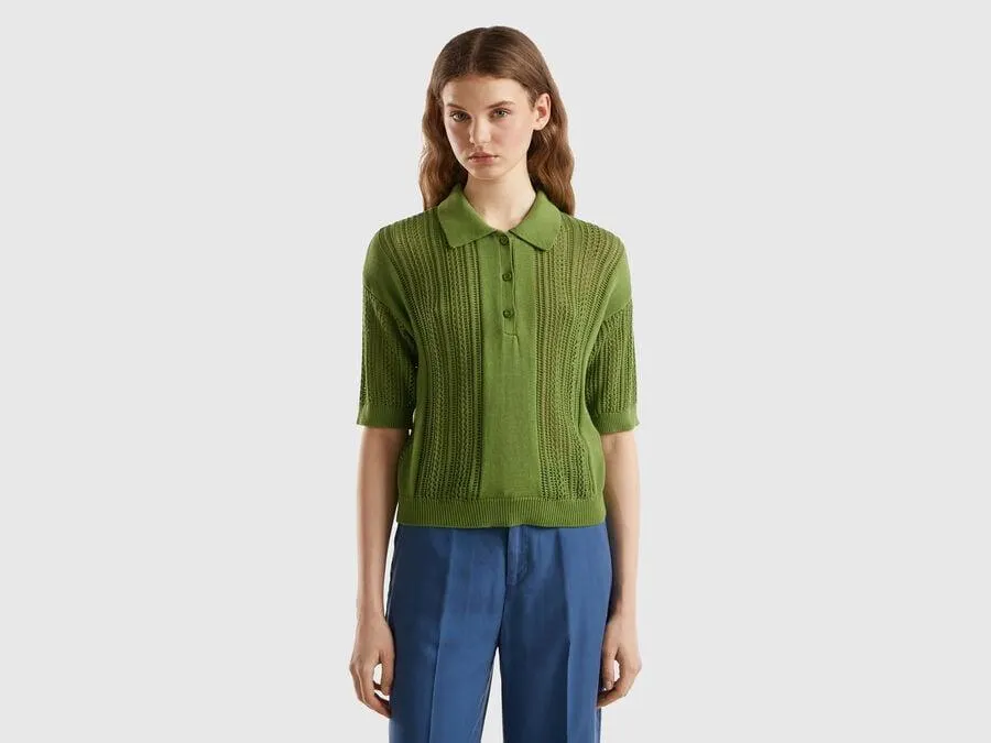 Crochet knit polo shirt