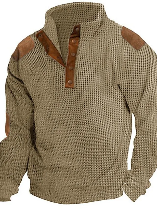 Men's T shirt Tee Waffle Shirt Tee Top Color Block Henley Street Vacation Long Sleeve Clothing Apparel Fashion Designer Basic