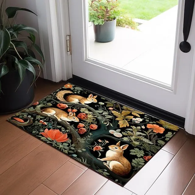 Squirrels Floral Doormat Non-Slip Oil Proof Rug Indoor Outdoor Mat Bedroom Decor Bathroom Mat Entrance Rug Door Mat Inspired by William Morris