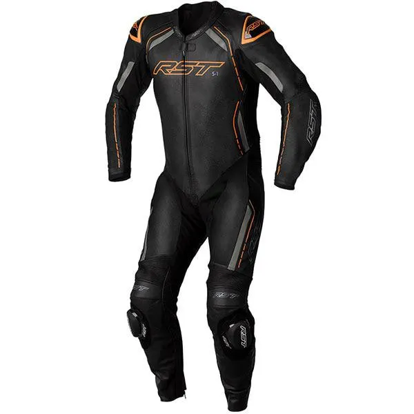 RST S-1 CE One Piece Leather Suit - Black / Grey / Neon Orange