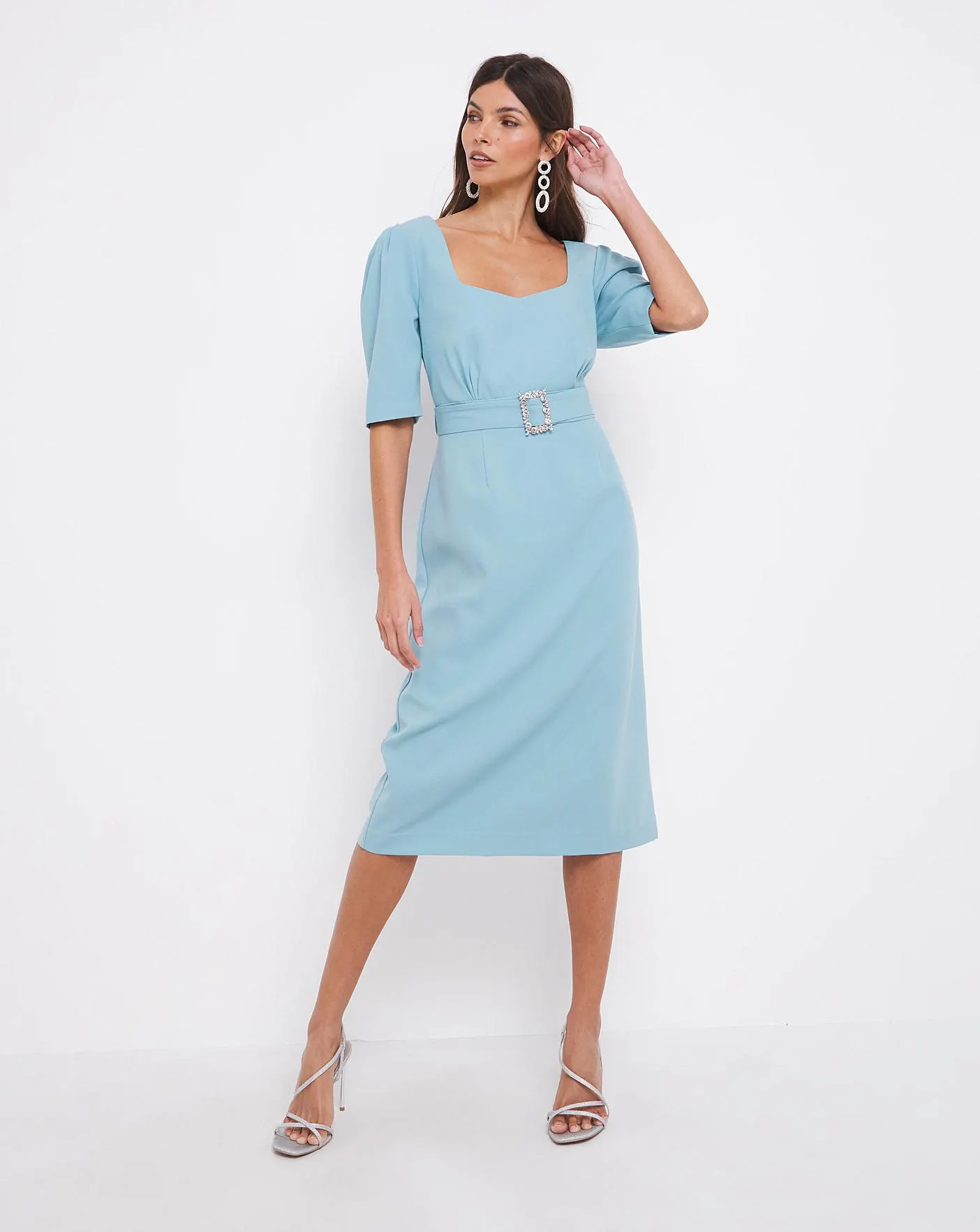 Joanna Hope Diamonte Belt Sweetheart Midi Shift Dress