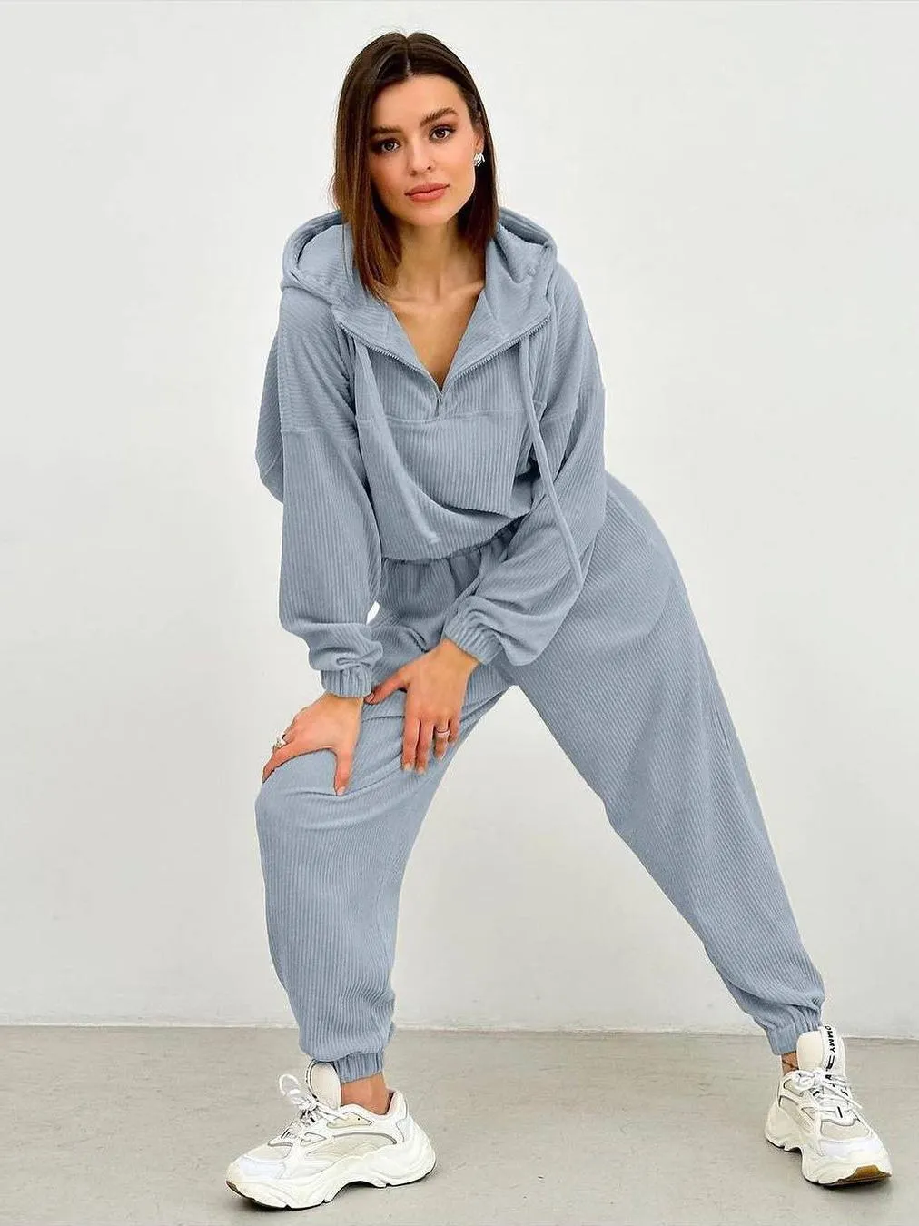 Athletic Pant Set Casual Hooded Fall Sports Suit