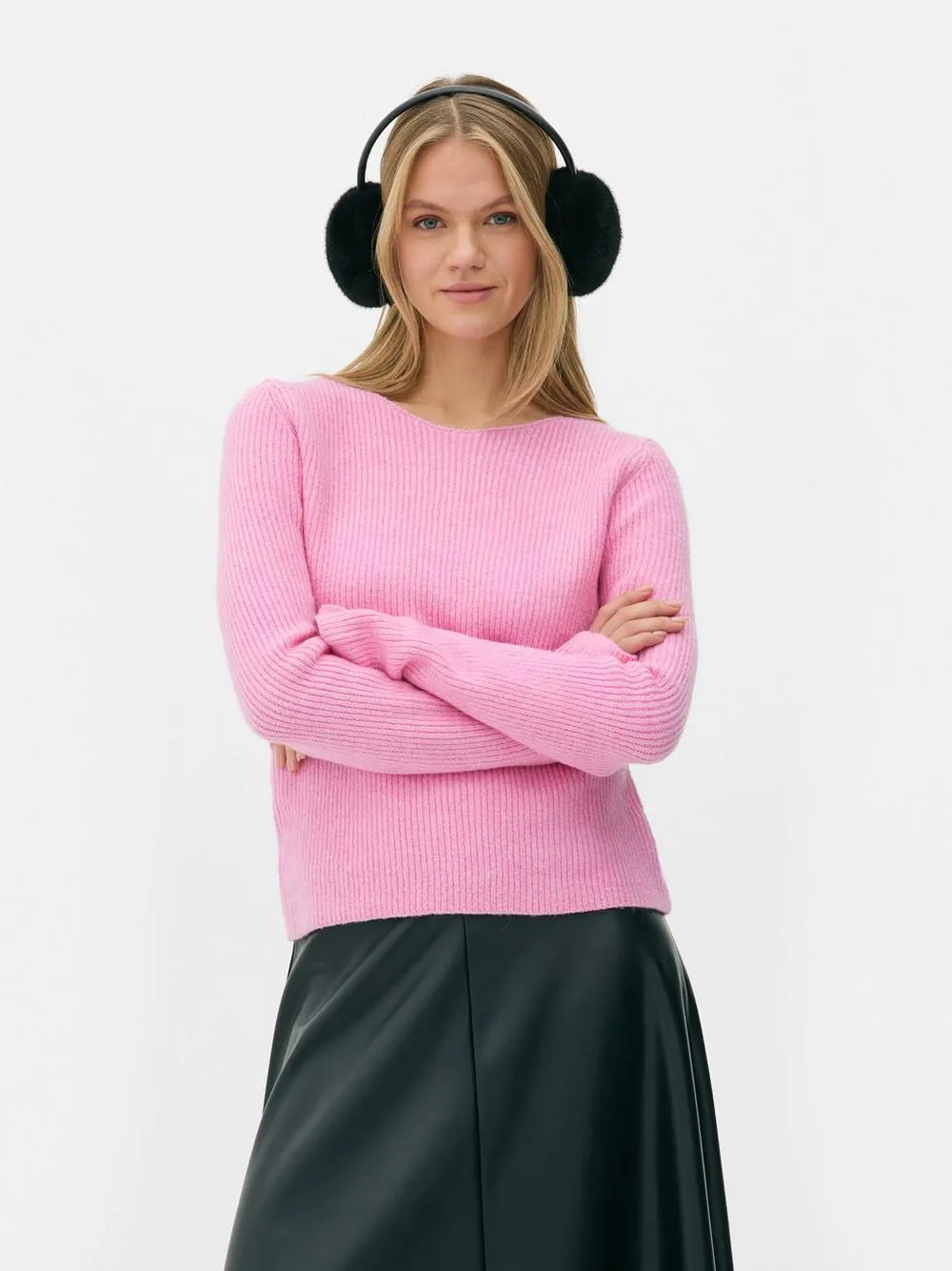 Ribbed Slash Neck Jumper