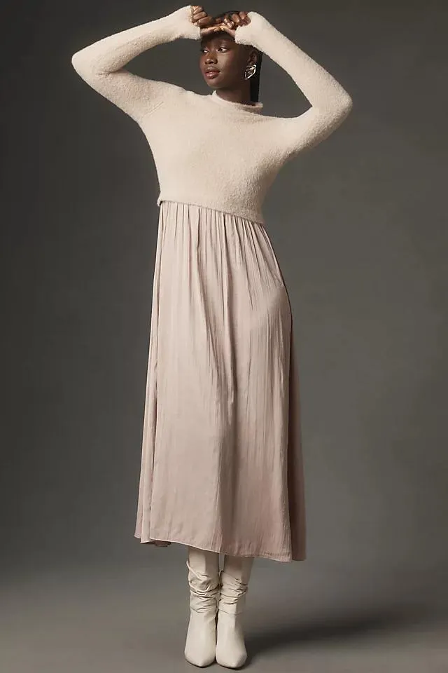 By Anthropologie Long-Sleeve Eyelash Mockable Midi Jumper Dress