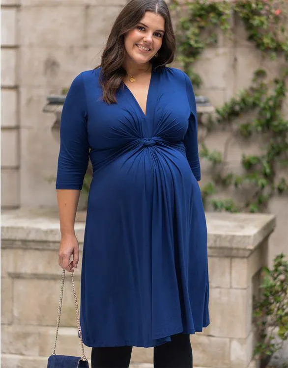 Curve Blue Knot Front Maternity Dress