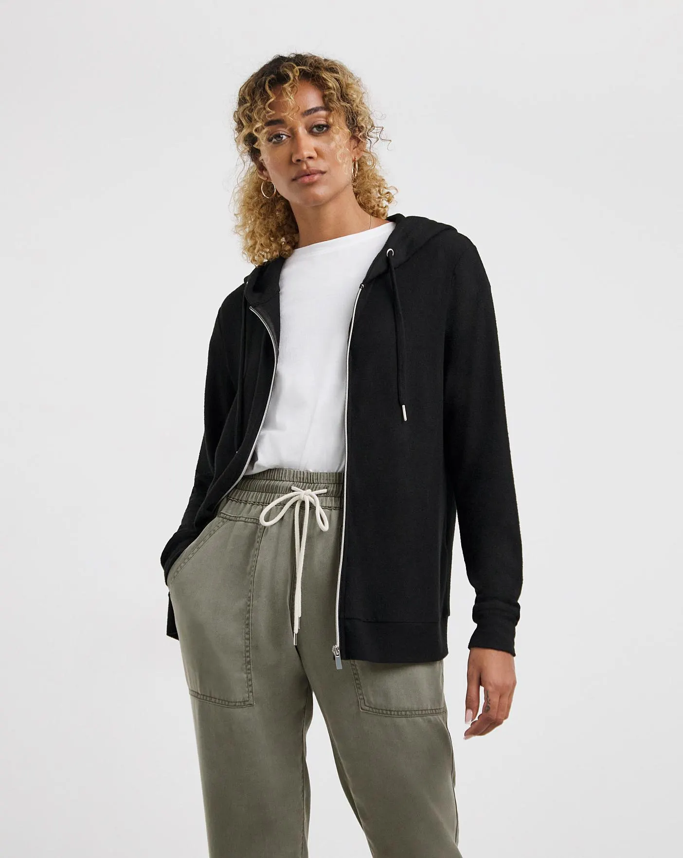 Black Long Sleeve Cosy Soft Touch Zip Up Hoodie