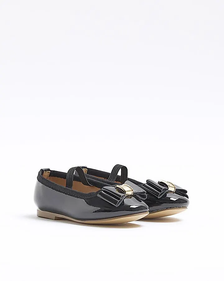 Mini girls Black patent Bow ballet shoes
