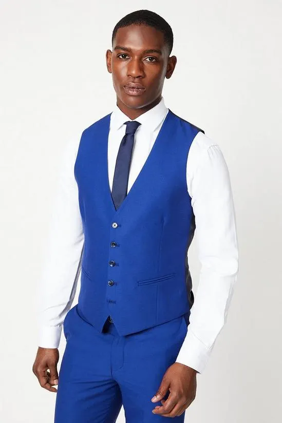 Bright Blue Slim Fit Suit Waistcoat