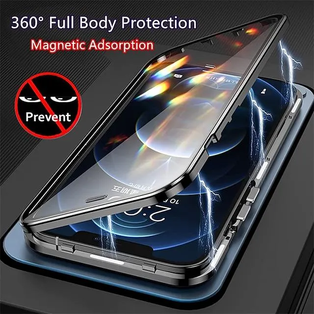 Phone Case Magnetic Case For Apple iPhone 14 Pro Max 13 12 Mini Upgraded Security Lock Portable Frosted Translucent Aluminum Alloy Plastic Tempered Glass Metal Privacy