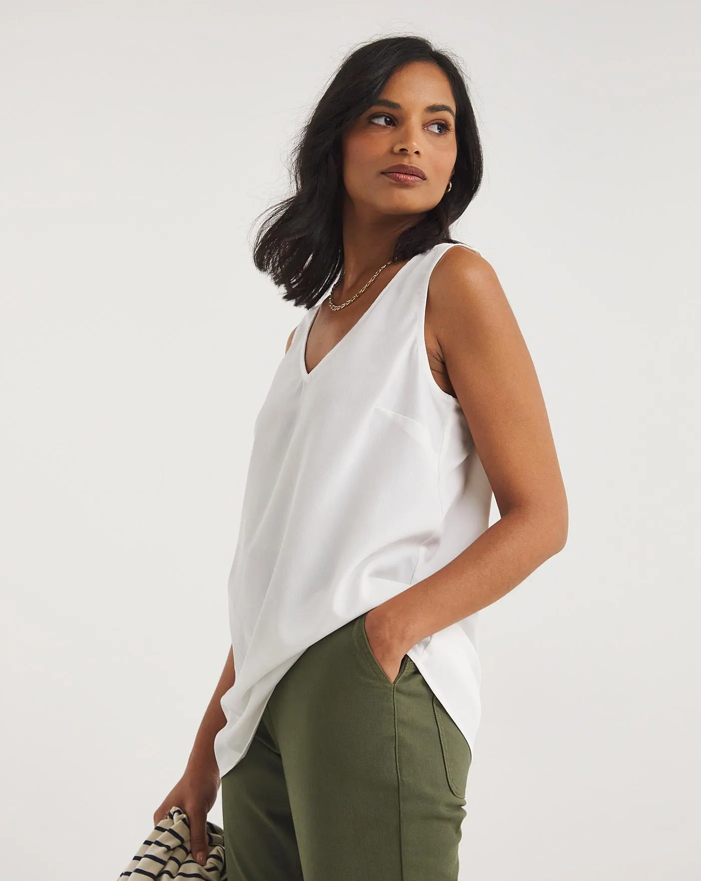 Ivory V Neck Woven Vest