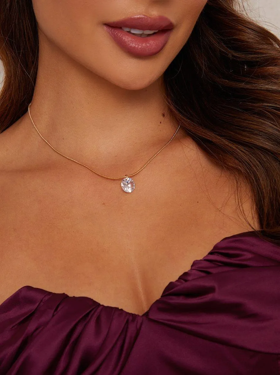 Gemstone Pendant Necklace In Gold Tone