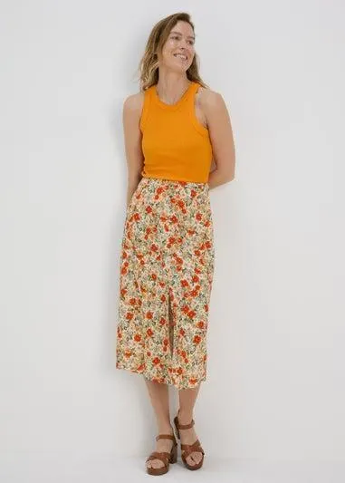 Papaya Petite Beige Ditsy Flared Hem Button Skirt - Size 6