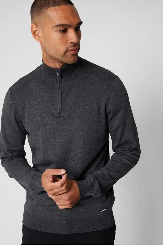 'Tucci' Funnel Neck Quarter Zip Knitted Jumper