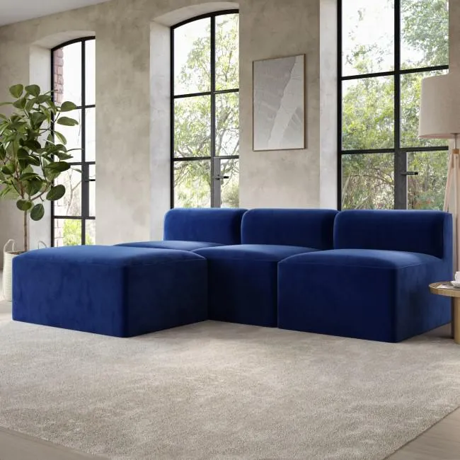 Navy Velvet L Shaped Modular Sofa - Seats 3 - Hendrix