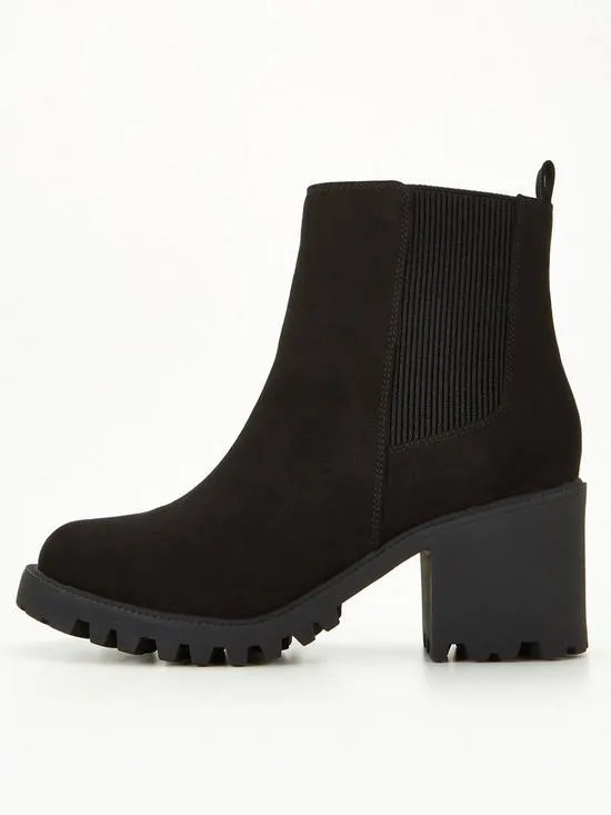 Wide Block Heel Chunky Chelsea Boot - Black