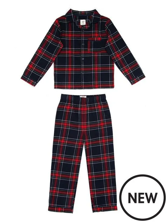 Unisex Kids Christmas Check Woven Pyjamas - Navy