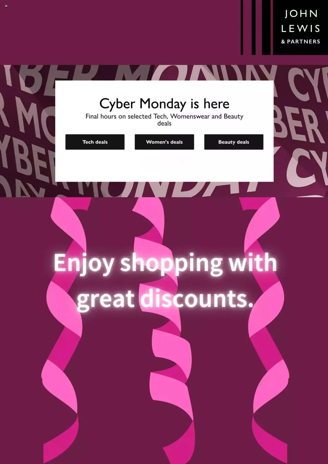 John Lewis Cyber Monday from 27 November to 31 December 2023 - Catalogue Page 1