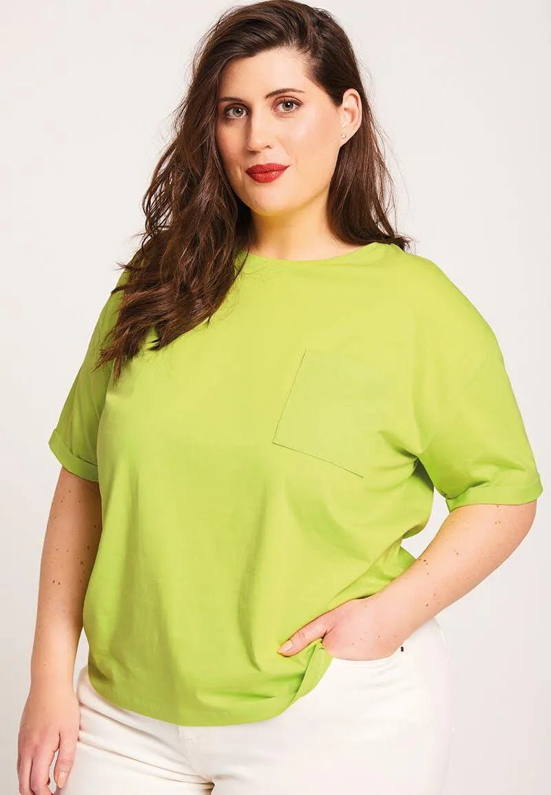 Womens Lime Green Cotton Pocket T-Shirt